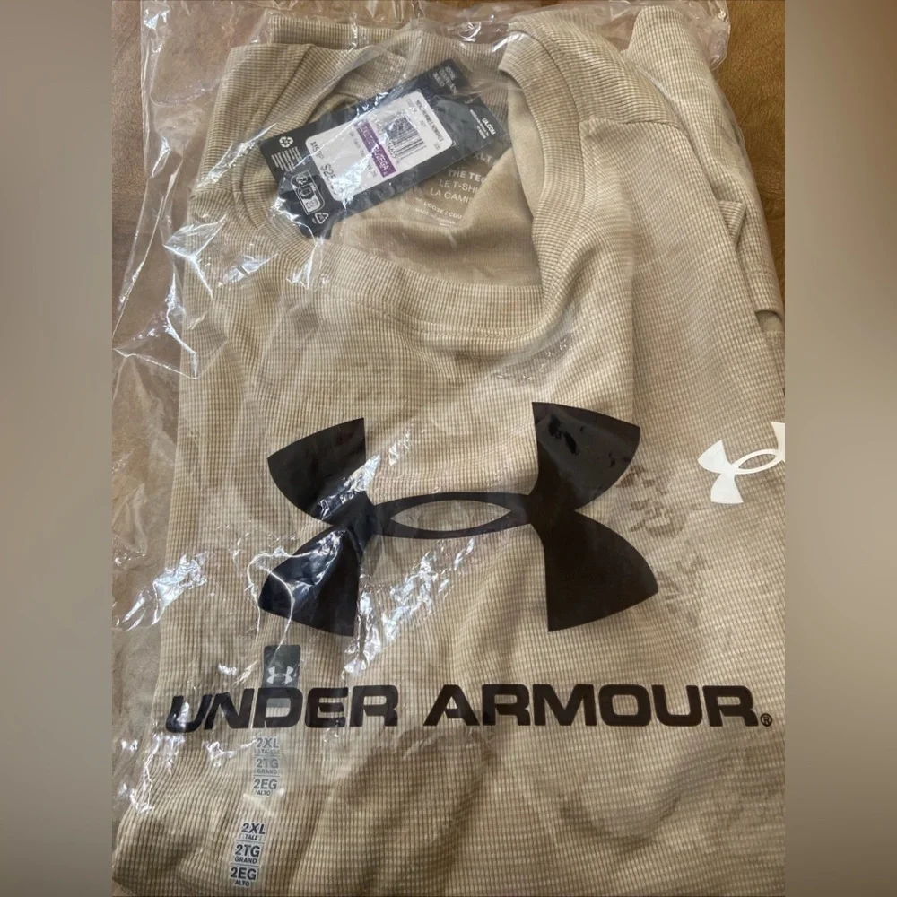 Under Armour Big & Tall Tech Textured Short Sleeve Tee- City Khaki - Picture 12 of 16